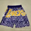 American Lakers Mitchell Nessmn 팀 로고 블루 볼 스포츠 반바지 농구 바지 남성