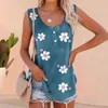 Kvinnors tankar Kvinnor blommor tryck Vest ärmlösa tank tops för lösa flödiga tunika streetwear casual sommar med knappar