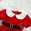 Meisjesjurken baby kerstjurk geboren kerstman outfit rode korte mouw poppen kraag prinses a-line met riem