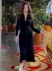 Casual Dresses Dubai Women Dress BodyCon Long V Neck dragkedja Hip Wrap Saudi Arabic Party Sexig Y2K Club Black Mid Length Vestidos 2024