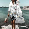 Casual Dresses Summer Women Bohemian Dress Fashion Long Sleeve Beach Hawaiian Cover Ups Clubwear Button Down Women's