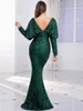 Casual Dresses V Neck Batwing Sleeve Sequin Prom Maxi Dress Backless Floor Length Evening Night Party Gown Green Royal Blue