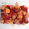 Decorative Flowers Artificial Silk Rose Plants Rolled Flower Wall Panel Up Hall Home Wedding Backdrop Decoration For Event Red Orange