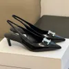 Pointy toes slingbacks pumps shoes kitten heels Dress shoes Leather women's Luxury designer Low heels Office shoe Factory footwear With box