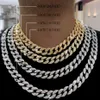 Chaines Iced Out Cuban Link Chain Paveed Hingestone Miami Gold Silver Color Zircon Bling Collier For Men Hiphop Jewelry262K