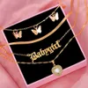 Anhänger Halsketten 4pcs Goldfarbe mehrschichtige Halskette Schmuck Schmetterlingsbrief Briede Kristall Herz Anhänger Choker Kette Trendy Boho neue Halskette Geschenke Y240420