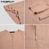 Kledingheren Mens vaste kleur gewaden Saoedische stijl ritsjubba thobe man vintage korte mouw o nek moslim Arabische islamitische kleding 5xl Incerun