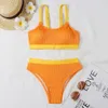 Bâtiments de fosse taille haute contraste Couleur Patchwork Viete Bikini Split Bikini MAINTRAIRE POUR LES FEMMES