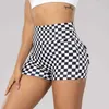 Women's Shorts Black and white checkered printed shorts suitable for women high waisted seamless hip lift outdoor cycling shorts with pockets Y240420