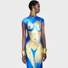 カジュアルドレス2024スタイルの女性のファッションラウンドネックヒューマン3Dバックイブニングドレスから印刷