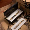 Pens In Stock ! Hongdian 14K Piston Fountain Pen with Wooden Box, Retro Qin Dynasty Series Engraved Collectible Gift Pen