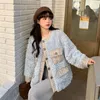 Dames vacht Koreaanse mode pluche super warme jas vrouwen elegante ronde nek lange mouw lam fall winter vintage patchwork outparden