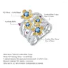 Küme halkaları doğal Londra mavi topaz erik çiçeği çiçek mükemmel el yapımı parmak gümüş tasarım yüzüğü
