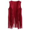 Damesvesten Women Cardigan Tassel Fringed Vintage Western Cowboy Cosplay jas hippie mouwloze podium Performance Role Play Lady Waistcoat