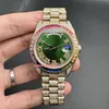 De nieuwste heren Iced Out Diamond Watch Rainbow Diamond Bezel Full-Diamond Popular Shiny Watch Gold roestvrijstalen Case Automatic Movemeng 40mm