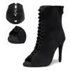 Dansskor Kvinnor Girls Latin Modern High-Heeled Boots Ladies Ballroom Performance Fashion Black Stiletto klackar