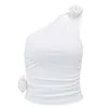 Frauen Tanks Camis, während sexy Blumenstich weiße Tanktop 2023 Sommerparty von Schulterernte Tops Y2K Slveless Elegant Falten Slim Korsetts Y240420