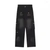 Damesjeans Reddachic Vintage Black Cargo Pockets Baggy Women Distressed Loose Casual Patchwork Wide Leg Denim Pants Grunge Streetwear