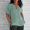 Damen T -Shirts gegen Nacken kurzärmelige Baumwollwäsche Feste Farbe Lose Casual Top