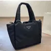 Designer Women Padded Nylon Shopping Bag Italy Milano Luxury Brand p Triangle Enamel Shoulder Bags Lady Leather Strap Black Large Capacity Tote Handbag 29cm