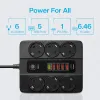 Заглушки 3000 Вт Power Strip Protector с 6 eu Plug и 6 USB QC3.0 Type C PD20W Fast Charge Smart Home USB Socket для домашнего офиса