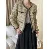 Vestes pour femmes Vestes haut de gamme Tweed Tweed Coat Femme Femme Autumn 2024 TREND CLASSIC O-NECK Single Breasted Elegant Wool Blend