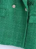 Traf Women Fashion Blazer Green Blazer Green Blazer Verve Tweed Blazer Tasci a maniche lunghe vintage Female Ostrewear Chic Veste 240407