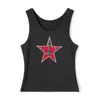 Women's Tanks Camis Xingqing y2k Crop Top Summer Women Fairy Grunge Plaid Star Patchwork Print Slveless T Shirts Casual U Neck T Strtwear Y240420