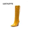 Сапоги Lucyleyte Brand Brand Spring Winter ins Big Size 46 High Heels Women Women Retro Long Slip on Woman Western