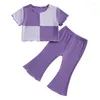 Kleidungssets Fokusnorm 1-5y Mode kleine Mädchen Sommerkleidung 2pcs Kurzärmel Kontrast Farbe Rüschen T-Shirts Flare Hosen