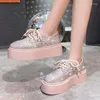 Casual Shoes Spring Autumn äkta Leather Women Style Fashion Platform Platforms Sneakers Tide Shine Bling Rhinestone