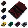 Zestaw krawata dla mężczyzn krawat 75 cm Solidny kolor luksusowy garnitur Bowtie Pocket Square Mankiety Mankiety Bow Bow Wedding Cravat 240415