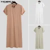 Roupas incerun mass mantos de cor sólida estilo zíper saudita jubba thobe man vintage manga curta o pescoço roupas islâmicas árabes muçulmanas 5xl