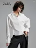 Женская блузская офисная леди женщин хлопковая белая рубашка 2024 летняя асимметричная пуговица вверх стройная талия блузка с длинным рукавом женская одежда женская одежда
