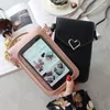 Sacchi da sera studentessa mini crossbody donna decorazione a forma di cuore decorazione trasparente touchscreen retrò sacca per telefono cellulare spalla designer