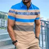 Mode Stripe Print Polo Shirt For Men Summer Outdoor Sport Golf Wear Daily Casual Rapel Short Sleeve Tops Loose Tees 240411