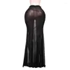 Skirts 2024 Mesh Vacation Mid-night Club Women's Stripe Cover-up Sexy Transparent Split Wrapped Hip Half Skirt Black Bottoms