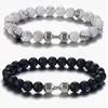 Chain New Dumbbells Beaded Charm Bracelets For Men Women Natural Black Lava Stone Bangles Energy Yoga Fitness Barbell Jewelry Gifts Y240420