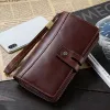 Wallets Men Clutch Wallets Casual Genuine Leather Long Wallet Zipper Coin Purse with Card Holder Large Capacity for Cell Phones Engraved