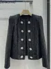 Kvinnorjackor Baeromad Fashion Runway Autumn Black Casual Cardigan Coat O-Neck Crystal Double Breasted Long Sleeve Jacket
