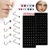 L Shape Stainless Steel Crystal Nose Ring Set Women Piercing ear bone needle Studs Body Jewelry 240407