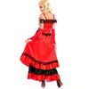 ステージウェアスペインのジプシーブルファイトダンスフラメンコドレスビンテージセクシーな赤い大きなスイング女性ショーファンシーハロウィーンコスチューム