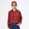 Kvinnors blusar 2024 Spring Long Sleeve Plaid Shirts Casual Comfort Cotton Ladies Blouse and Tops Elegant Lady Checked Clothes