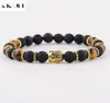 oiquei New Fashion Men039s Strand Bracetes Lava Rock and Natural Tiger Eye Stone and Lava Buddha Head Bead Charm Bracelets GIF6557096