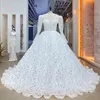 Lnyer Scallopes Neck Lace up back long longleseve beads Pearls Sequins Shiny Ball Gown Wedding Dresses Real Office Photosビデオ