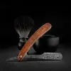 Blades Riron Damascus Padrão de aço inoxidável Face dobrável Razor com alça de madeira Facas de barbear de barbeiro profissional ferramentas de barbeiro