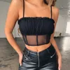 Tanks de femmes Camis Sexy Mesh Perspective Rucched Perspective Top Femme Femme Slveless Bare Minadff Halter Crops Crops Cropped Vest Camisole Tube Top Femme Y240420