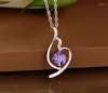 Anhänger Elegant Crystal Purple Heart Anhänger Halskette für Lady Choker Accessoires Trendy Silber 925 Wellenkette Weibliche Schmuck