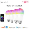 Contrôle Matter Tuya WiFi E27 LED BULBE 9W RGBCW SMART DIMMable Lamp 220V LED Contrôle de la voix Homekit Siri Alexa Google Home