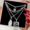 Pendant Necklaces New Crystal Dragon Portrait Pendant Necklace For Women Silver Color Multilayer Maple Leaf Tennis Chain Choker Necklace Jewelry Y240420